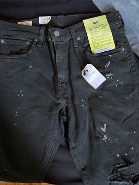 Levi's Men's Slim Jeans - Black with White Paint Accents